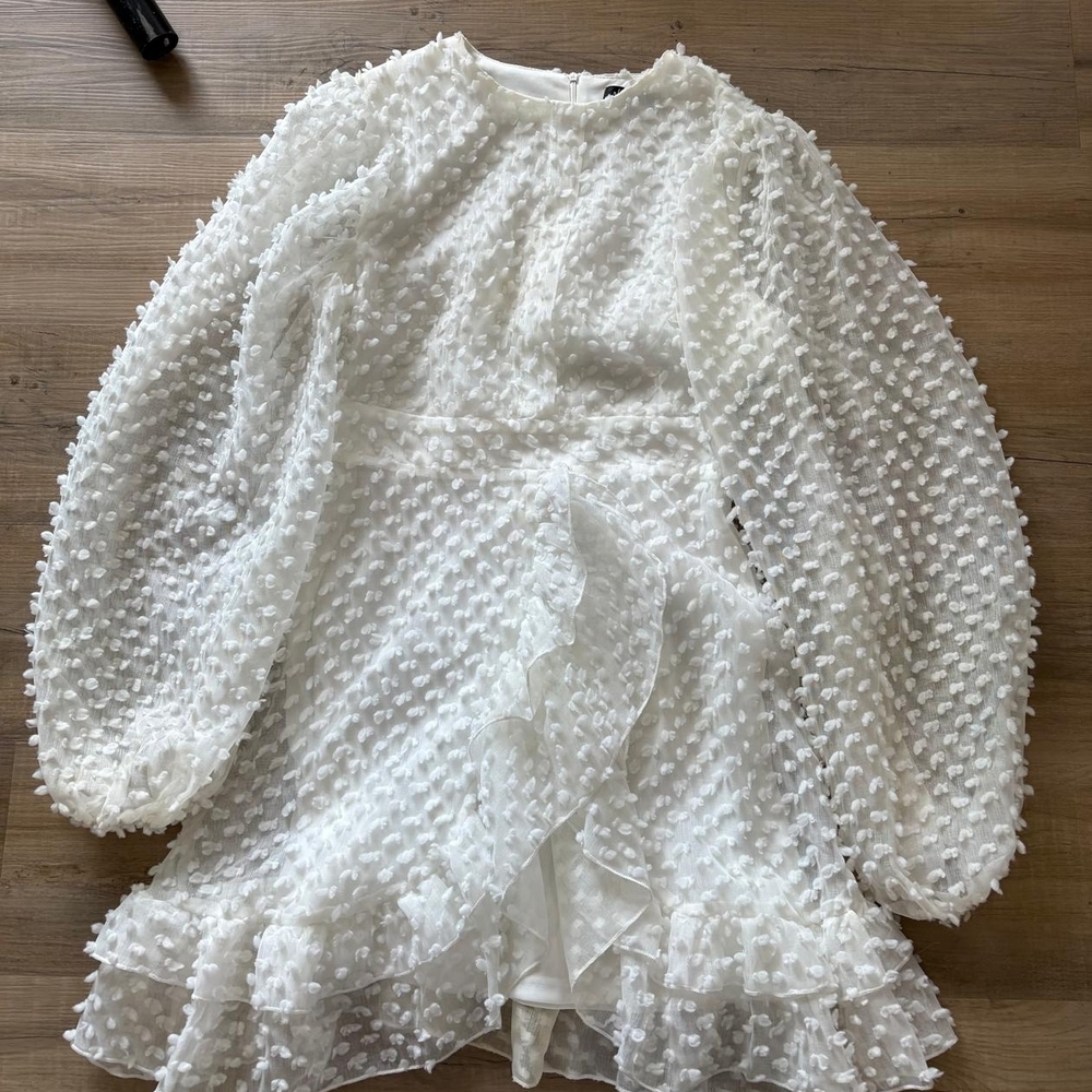 White Textured Ruffle Mini Dress